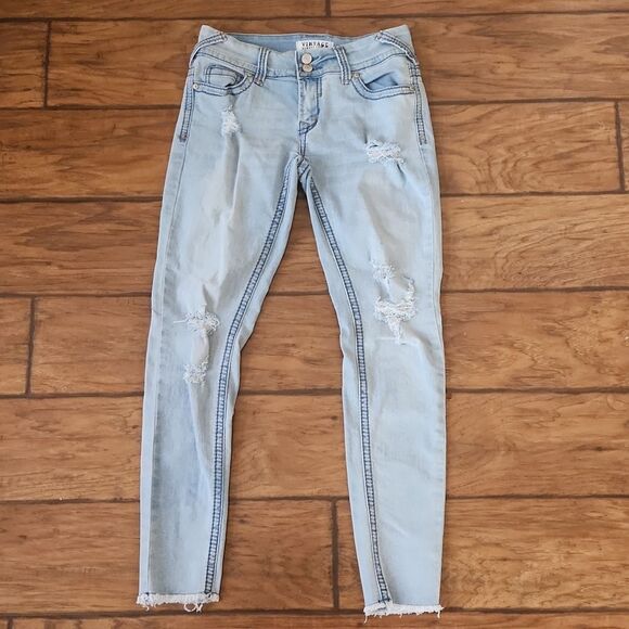Almost Famous Vintage Juniors size 1 distressed blue denim jeans - Picture 1 of 10